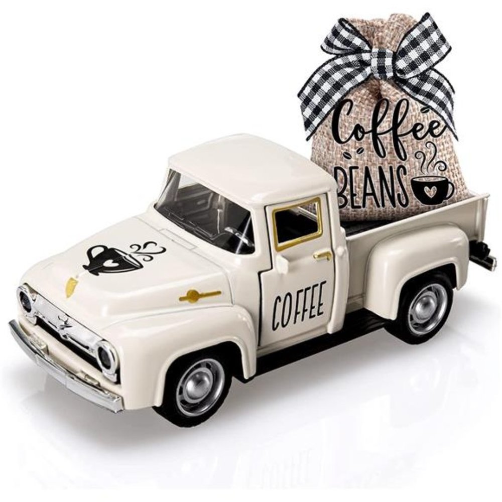 Coffee Decor for Coffee Bar Metal Truck with Coffee Beans Burlap Sack Vintage